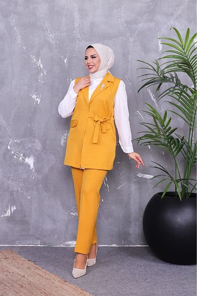 Zümrüt Hijab Vest and Shirt - Three Pieces Set with Trousers 1695 (Narrow Fit)