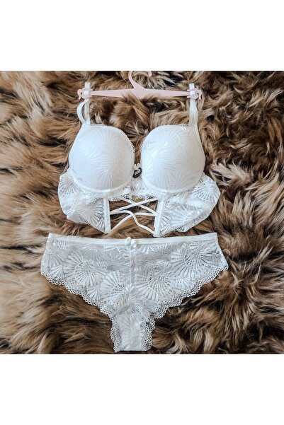 berz wear Women's Lace Padded Underwire Ecru Bra Set