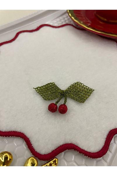 AYNAKIŞÇEYİZ 6 Pieces Red Cherry Needle Embroidery Embroidery Felt Coffee Side Presentation Napkin