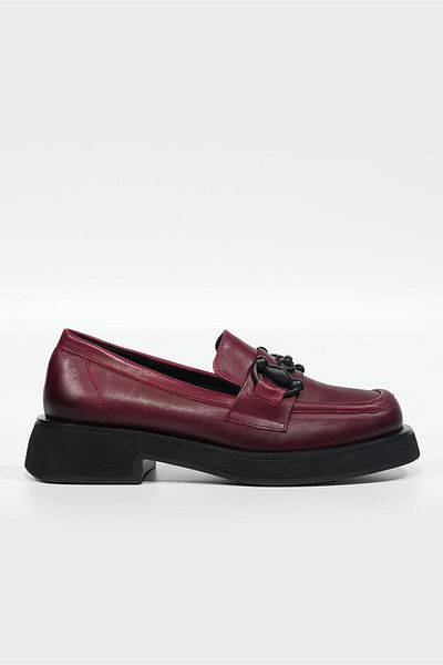 TUNAELLİ Pantofi de damă din piele naturală cu cataramă bordeaux închis, numărul 36-41