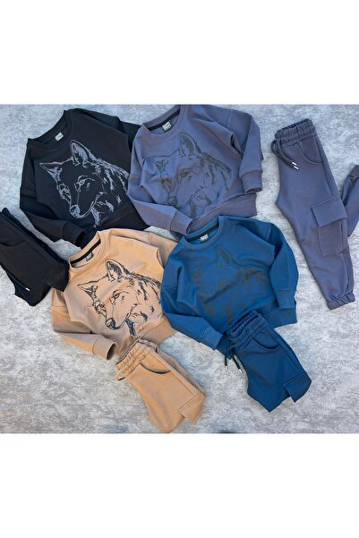 Yavrumsa Дитячий спортивний костюм з принтом вовка з двох ниток