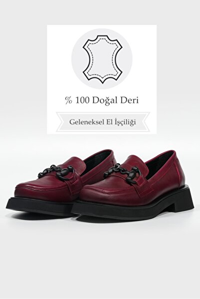 TUNAELLİ Dámské mokasínové boty z přírodní kůže Dark Claret Red 36-41 s přezkou