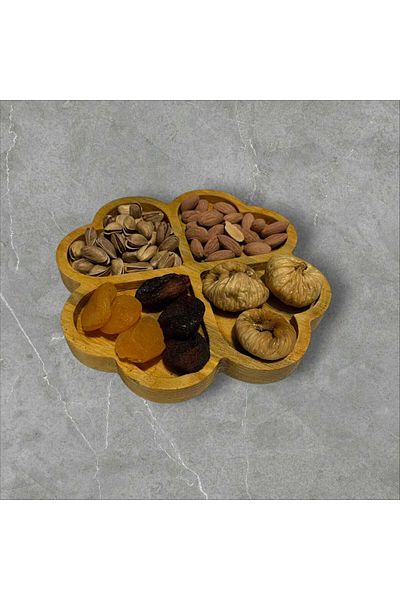 DUMANLAR Natural Wooden 4 Compartment Heart Shaped Snack Bowl