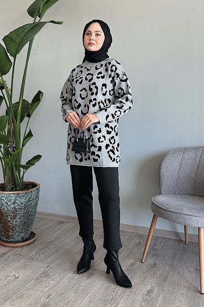InStyle Pulover de tricotaj cu model cu sclipici gri
