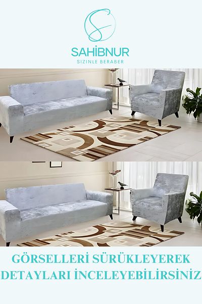 SAHİBNUR Sahibnur Velvet Sofa, Sofa, Sofa Bed Cover, Seat Cover, for 3311 Sets with Rubber 3+3+1+1