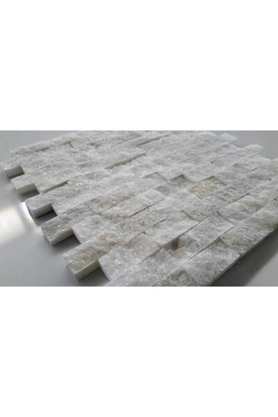 ANTALYA TAŞ MARKET Simli Beyaz 23x48 Cm Fileli Patlatma Taş Tv Ünite Arkası K...