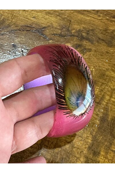 Gönülden Tasarım TAVUS KUŞU KANADI DESENLİ KEMİK KADIN HİNT BİLEZİĞİ ÇAP 7 CM