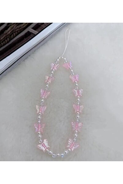 Beyna Cep Telefonu Kılıfı Aksesuarı Askı İnci Gökkusağı kelebek Düğüm Kısa Halat