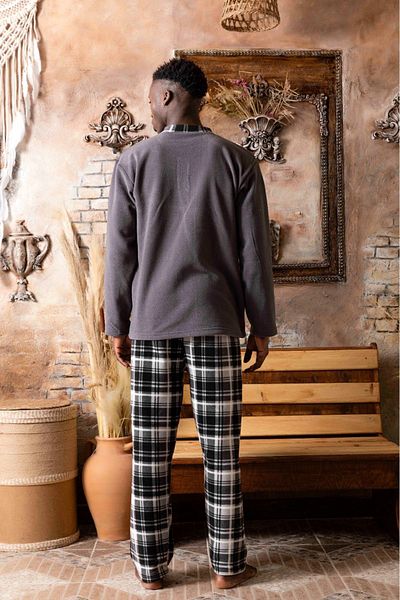 Sude HOMEWEAR Ανδρικό Σετ Πυτζάμες Γκρι Καρό Fleece