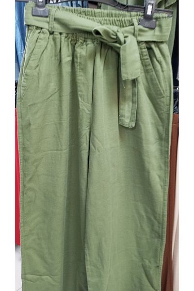 AKŞEN GİYİM Plus Size Women's - 100% Cotton Linen, Double Pocket, Belted, Elastic Waist Authentic Trousers