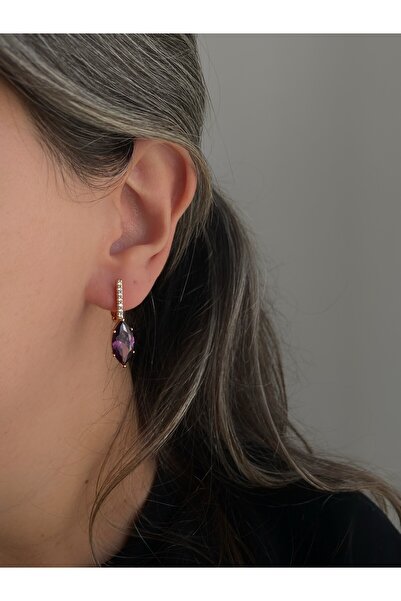 Owentis Çelik Mor Kristal Damla Taşlı Valeria Küpe -kararma yapmaz