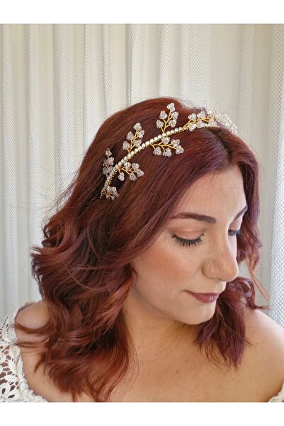 Handmade Coroana de mireasa colorata Helen Gold - Coroana subtire eleganta, C...