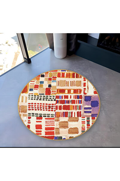 Rugs Modern Halı Multicolored Mixed Geometric Patterned Round Woven Base Mode...