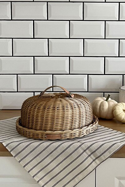 Harvest Maison Rattan Handmade Kek Fanusu, Bambu Kapaklı Piknik Sepeti, Hasır...