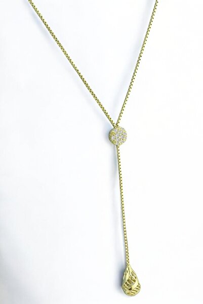 jelux silver Gümüş 925 Ayar Top Zirkon Taşlı Damla Model Gold Y Kolye
