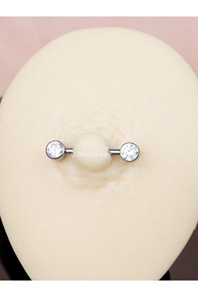MORNEVA Titanyum 14mm Bar Kristal Taş Meme Ucu Nipple Piercingi ( 1 Adet )