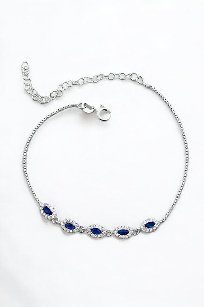 jelux silver Gümüş 925 Ayar Oval Zirkon Safir Taşlı Suyolu Ayarlanabilir Bileklik