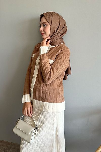 InStyle Σετ Πλεκτή Φούστα και Ζακέτα Camel