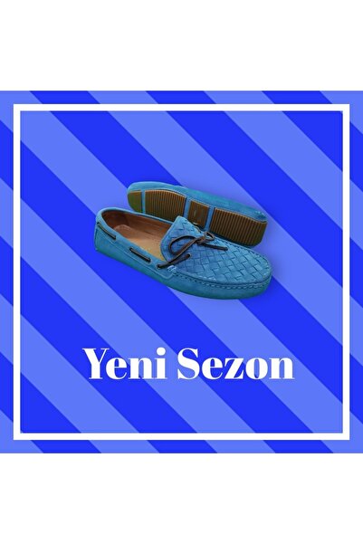 Baliz Men's Suede Loafer - Genuine Leather Turquoise Shoes