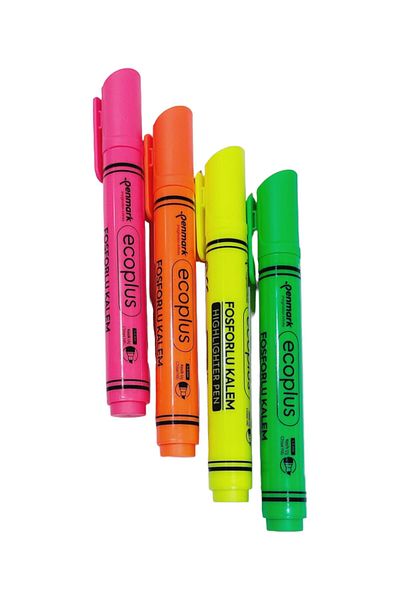 SEYFİKİRTASİYE 4 Colors Highlighter Turkish Mali Pen Set - Pink Green Yellow Orange New Production, Collared