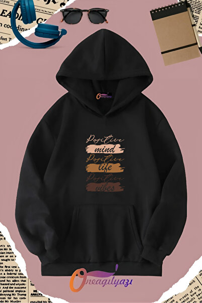 oneagılyazı سويت شيرت بقلنسوة بطبعة إيجابية