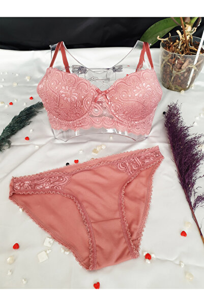 KEMSON Desteksiz Balenli Dantelli Sütyen Takımı Çeyizlik Sexy İç Çamaşırı