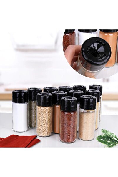 Bev Kitchen طقم وعاء توابل زجاجي سعة 245 مل مع غطاء دوار - 12 قطعة