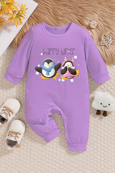 ADABEBEK رومبير أطفال قطن 100% مطبوع عليه Happy Winter - 22404