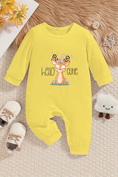 ADABEBEK Style Printed Hello Cute Baby Girl Jumpsuit - 22358