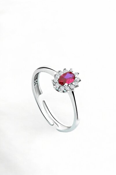 jelux silver Gümüş 925 Ayar Ayarlanabilir Yakut Taşlı Oval Anturaj Yüzük