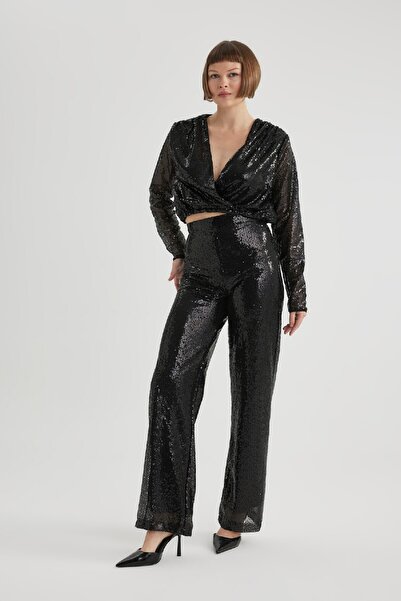 DeFacto Wide Leg Sequined Fabric Trousers B6654ax23wn