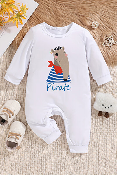 ADABEBEK New Season - Pirate Printed Baby Jumpsuit with Snaps at the Bottom 22223