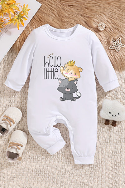 ADABEBEK Hello Little Cats Patterned Baby Jumpsuit - 22363