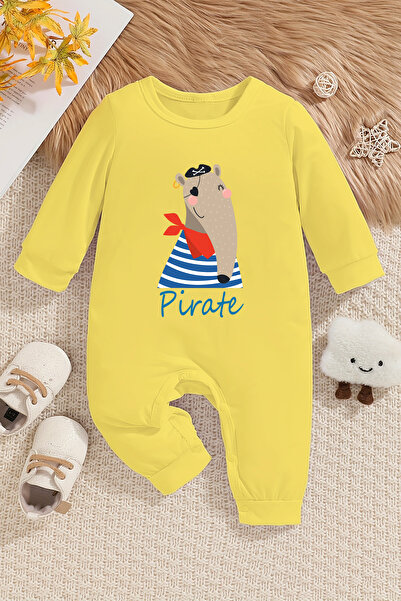 ADABEBEK New Season - Pirate Printed Baby Jumpsuit with Snaps at the Bottom 22223