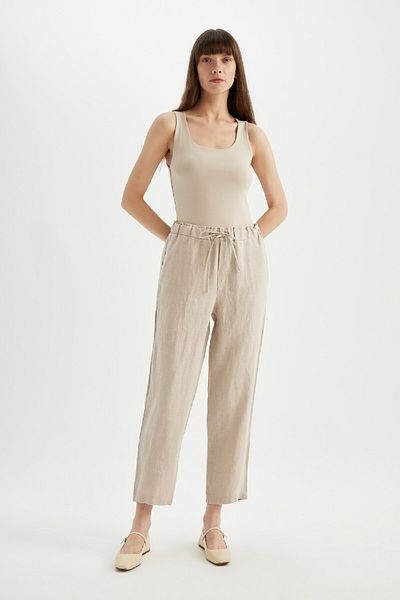 DeFacto High Waist Pocket Jogger Linen Trousers - Short Leg C7683Ax24Sm