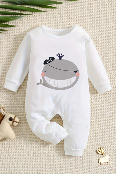 ADABEBEK New Season Fish Printed Pirate Baby Jumpsuit - with Snaps from the Bottom 22227