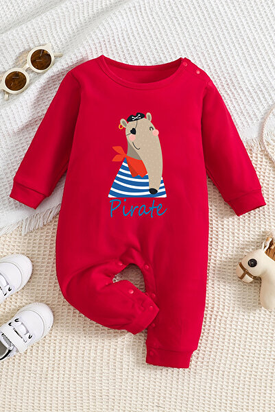ADABEBEK New Season - Pirate Printed Baby Jumpsuit with Snaps at the Bottom 22223