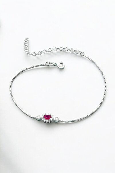 jelux silver Gümüş 925 Ayar Oval Zirkon Yakut Taşlı Ayarlanabilir Anturaj Bil...