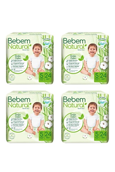 Bebem Natural حفاضات أطفال مقاس 5، 24 قطعة، 4 عبوات، 96 قطعة