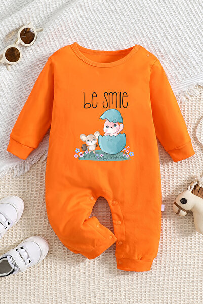 ADABEBEK Rabbit Printed Be Smile Baby Girl Jumpsuit - 22357