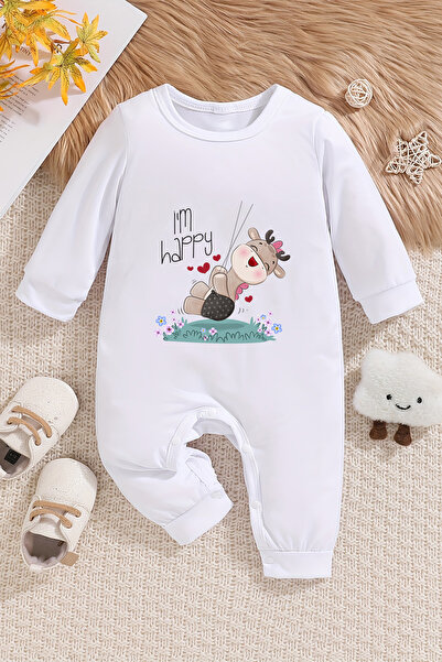 ADABEBEK I'm Happy Printed Cotton Baby Girl Jumpsuit - 22375