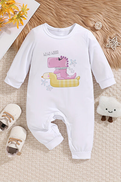 ADABEBEK Dino Patterned Baby Girl Jumpsuit - 100% Cotton 22408