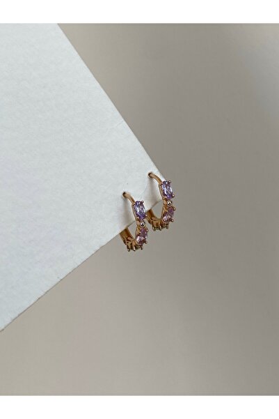 Owentis Çelik Rose Gold Pastel Renkli Taş Stony Halka Küpe -kararma yapmaz-