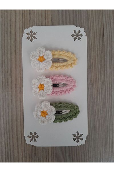 Accessories Cataramă pentru bebeluși și copii Daisy Figured - Set tricotat manual din 3 piese cu dispozitive de fixare