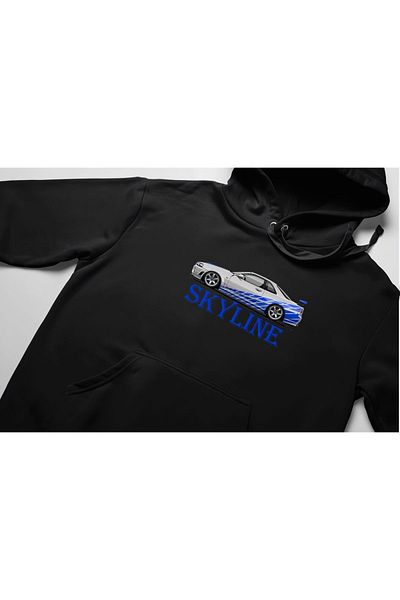 swOzz Unisex Oversize Nissan Skyline Front and Back Printed Black Sweatshirt