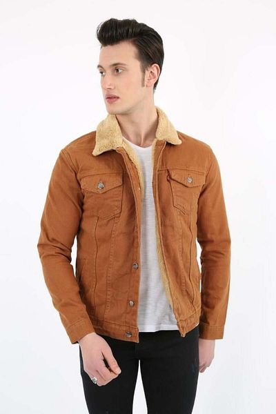 CICUM Palton din denim din shearling de culoare muștar