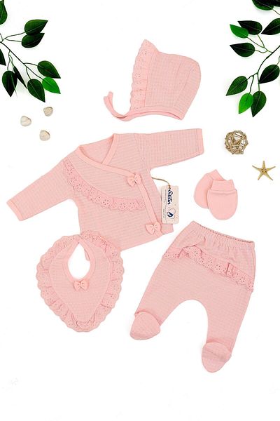Sitilin 5-piece Hospital Discharge Decorated Bodysuit Set for Baby Girl - Stl6764