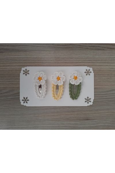Accessories Cataramă pentru bebeluși și copii Daisy Figured - Set tricotat manual din 3 piese cu dispozitive de fixare
