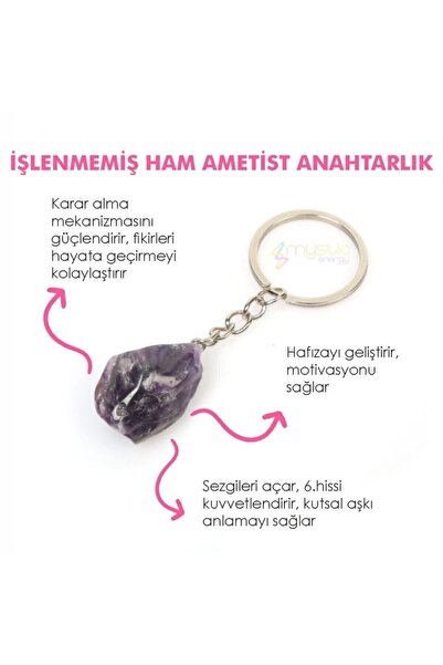 Mystic Energy Sertifikalı Gerçek Doğal Taş Ham Ametist Taşı Anahtarlık | Hedi...