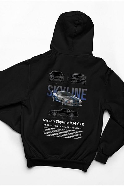 swOzz Unisex Oversize Nissan Skyline Front and Back Printed Black Sweatshirt